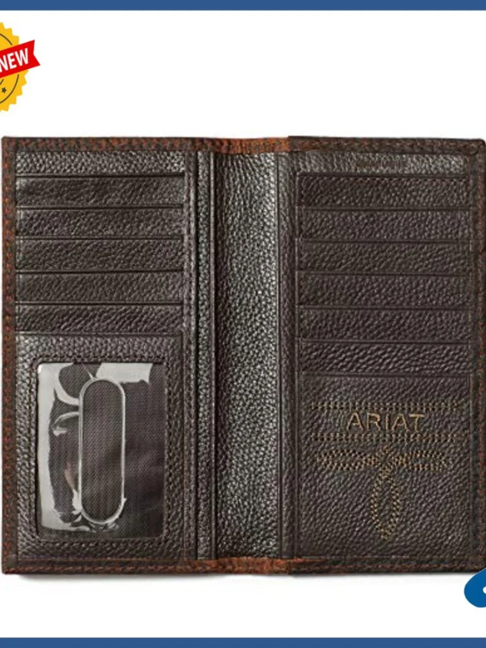Men's Leather Rodeo Wallet with Shield Concho, 12 Card Slots